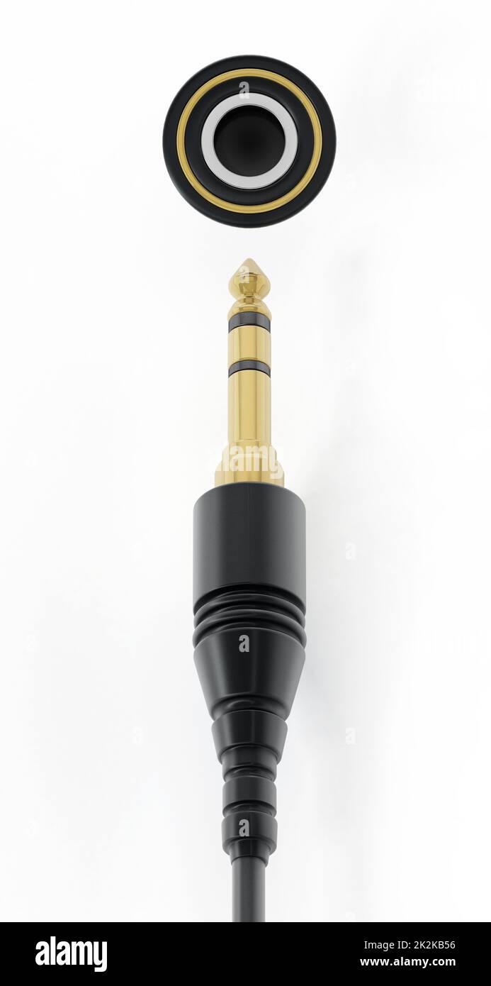 fiche mâle et jack de 3,5 pouces isolés sur fond blanc. 3D illustration Banque D'Images