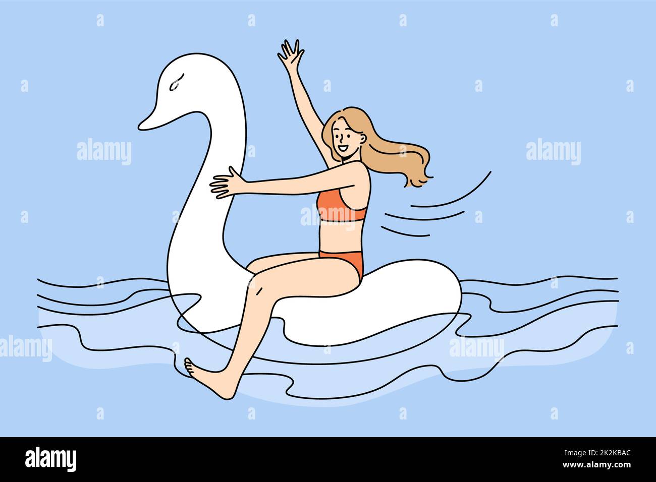 Jeune femme avec cygne dans la piscine Banque de photographies et d
