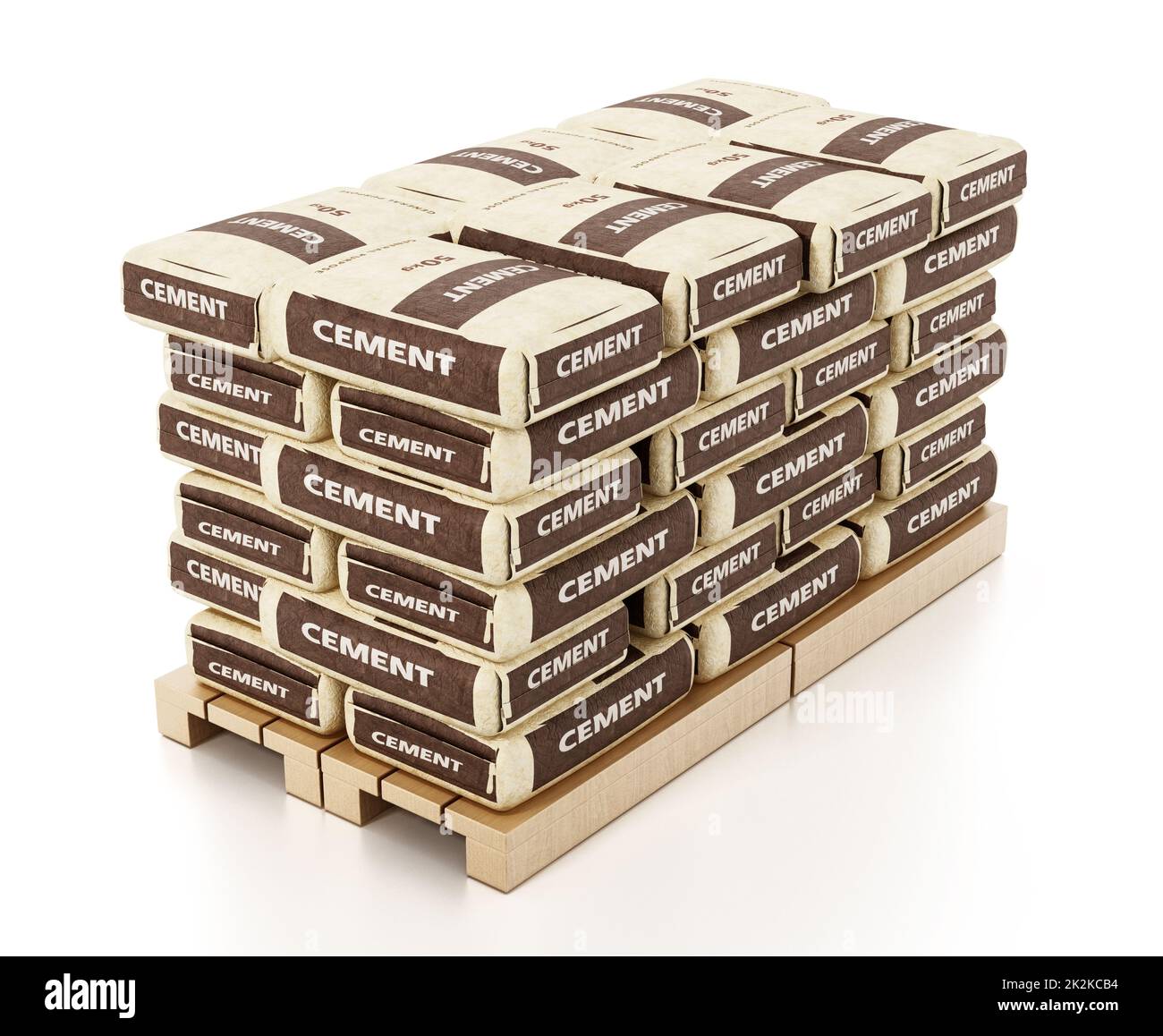 Sacs de ciment avec conception générique de paquet isolé sur fond blanc. 3D illustration Banque D'Images
