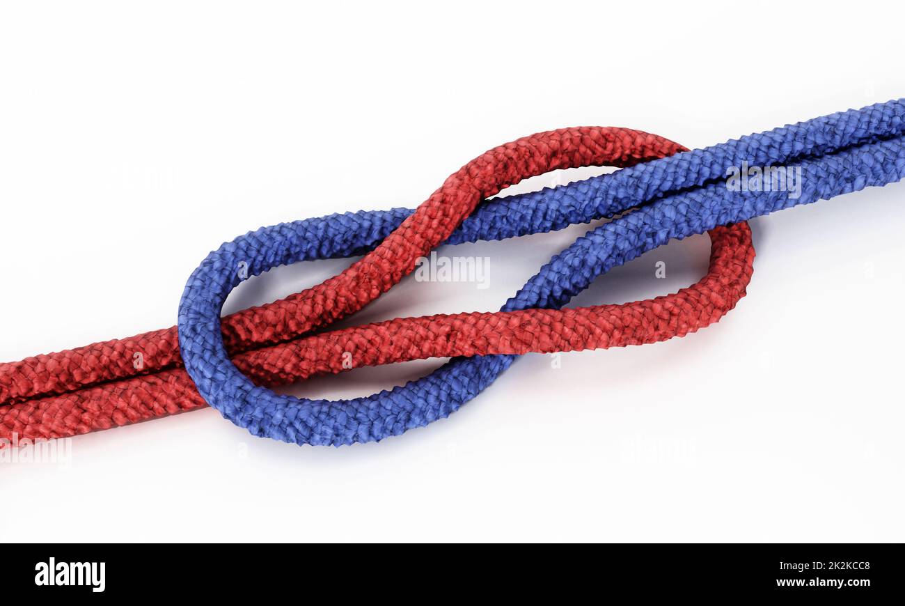 Nœud de corde isolé sur fond blanc. 3D illustration Banque D'Images