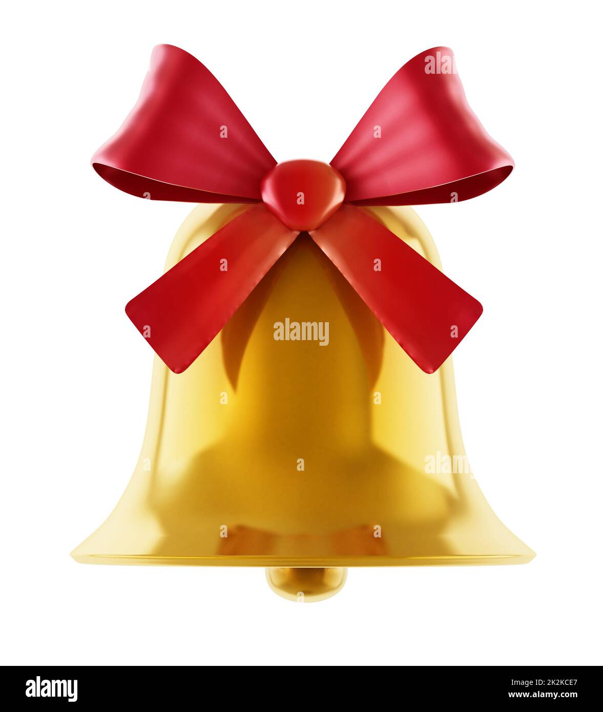 Cloche dorée avec ruban rouge isolée sur fond blanc. 3D illustration Banque D'Images