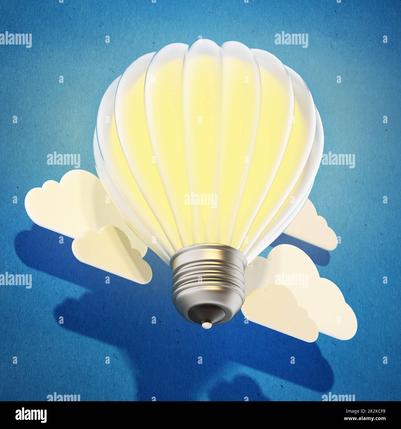 Ballon d'ampoule volant parmi les nuages. 3D illustration Banque D'Images