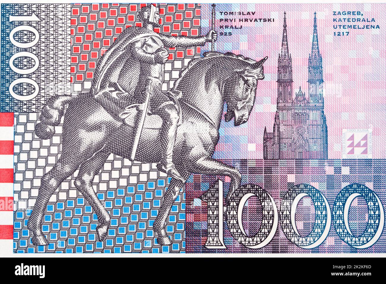 Statue du roi Tomislav et de la cathédrale de Zagreb de l'argent croate Banque D'Images