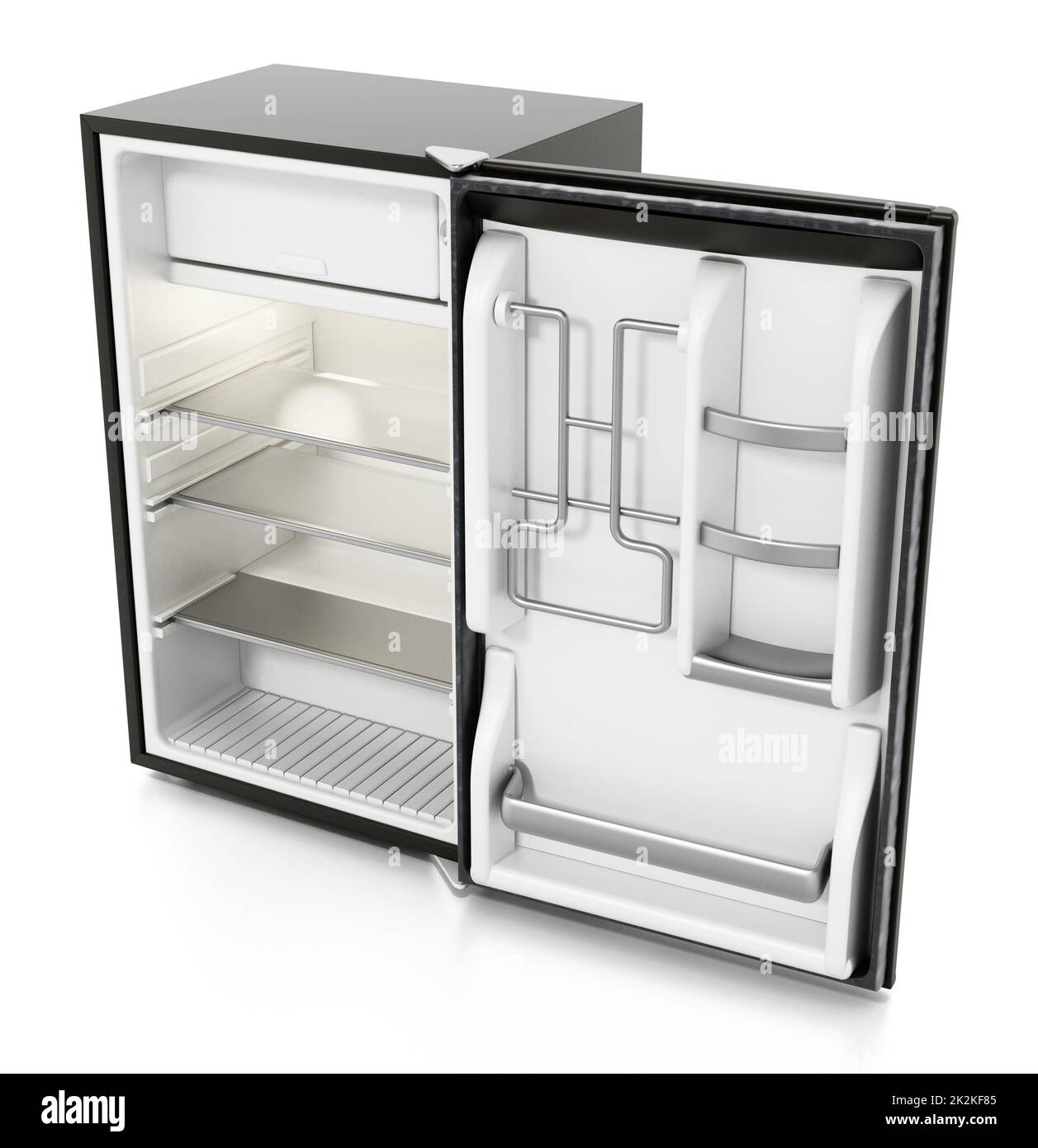 Petit réfrigérateur d'hôtel isolé sur fond blanc. 3D illustration Banque D'Images