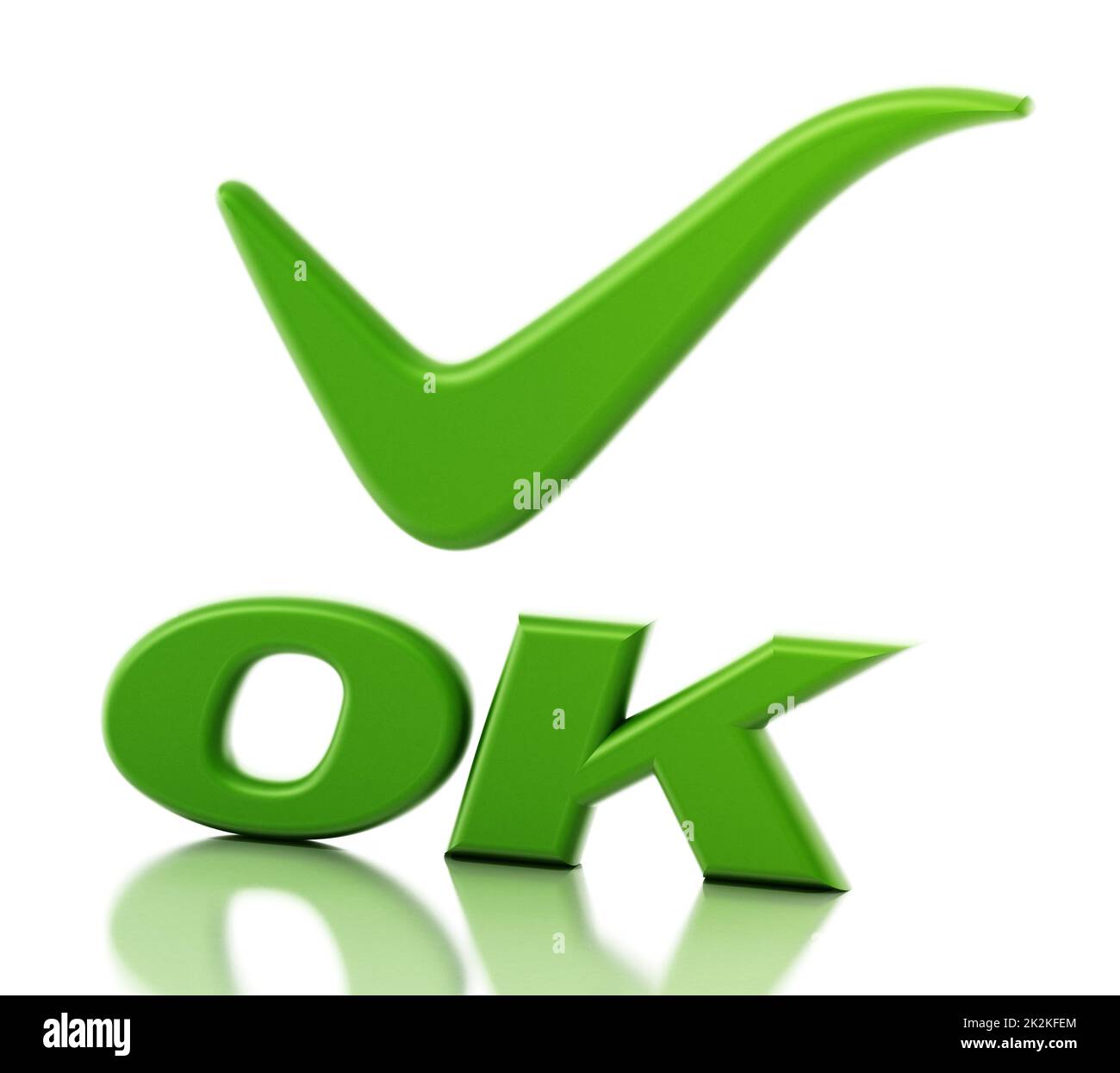 Mot OK et signe de coche isolés sur fond blanc. 3D illustration Banque D'Images
