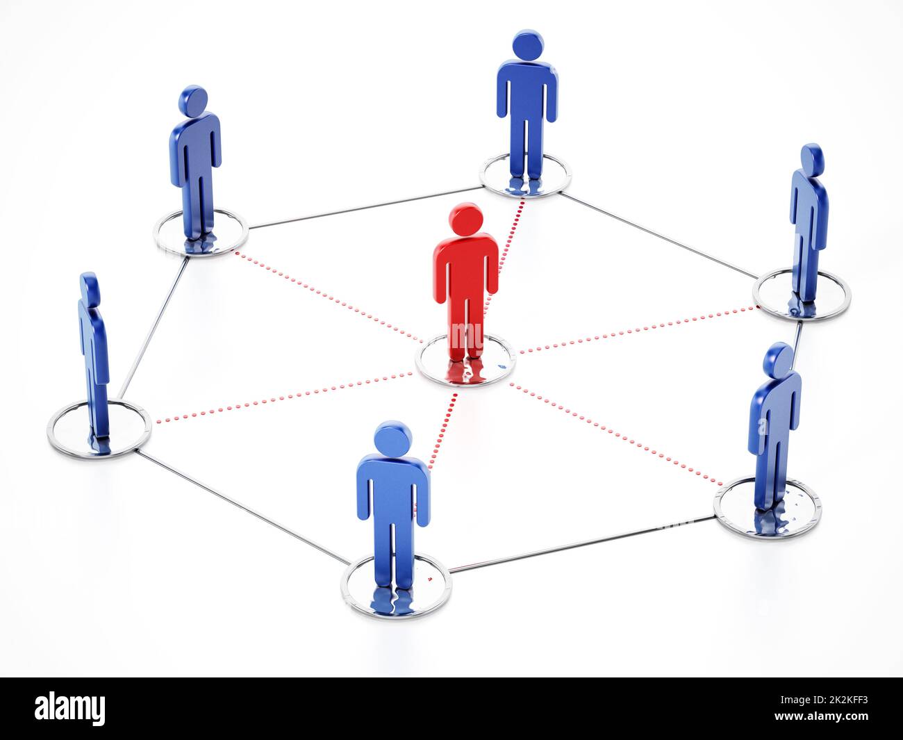 Des personnes connectées avec une figure de proue au centre. 3D illustration Banque D'Images