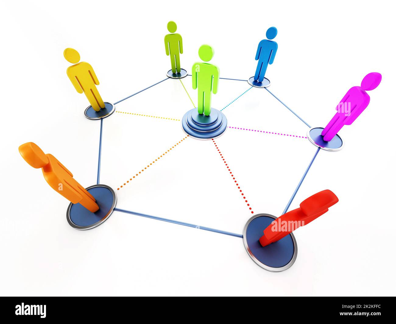 Des personnes connectées avec une figure de proue au centre. 3D illustration Banque D'Images