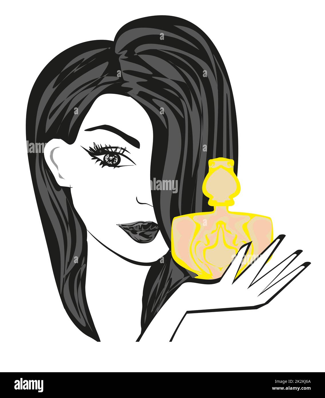 Femme et flacon de parfum Banque D'Images