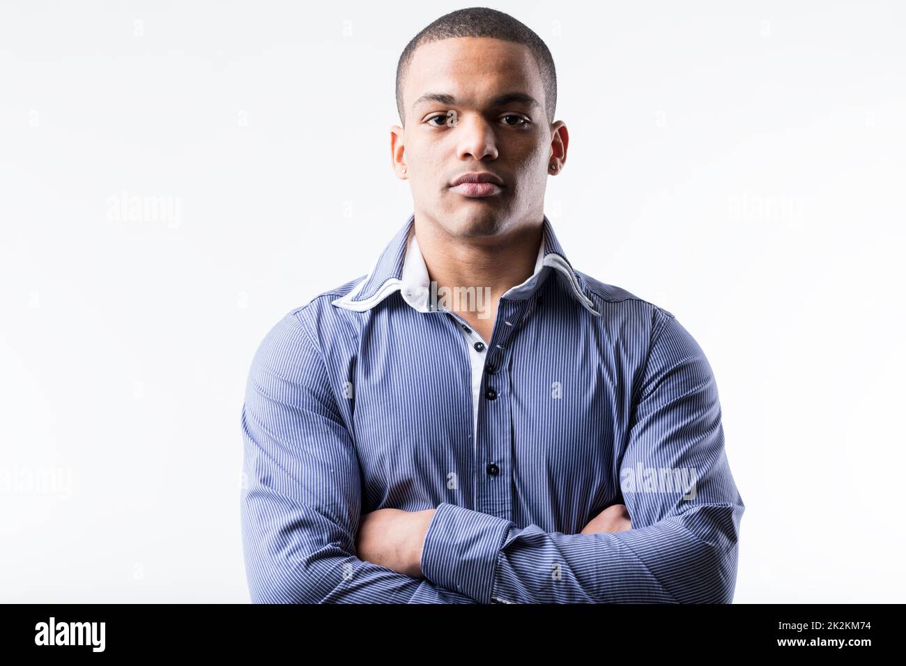 homme d'affaires stern en portrait bleu Banque D'Images