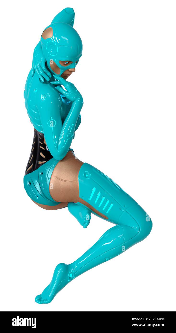 Le Rendu 3D Robot femelle on White Banque D'Images