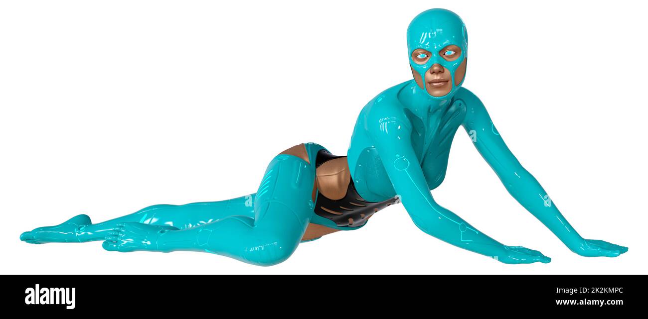 Le Rendu 3D Robot femelle on White Banque D'Images