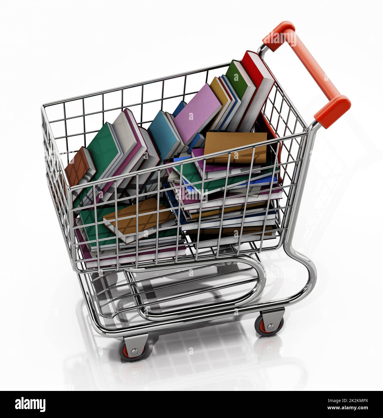 Panier plein de livres isolés sur fond blanc. 3D illustration Banque D'Images