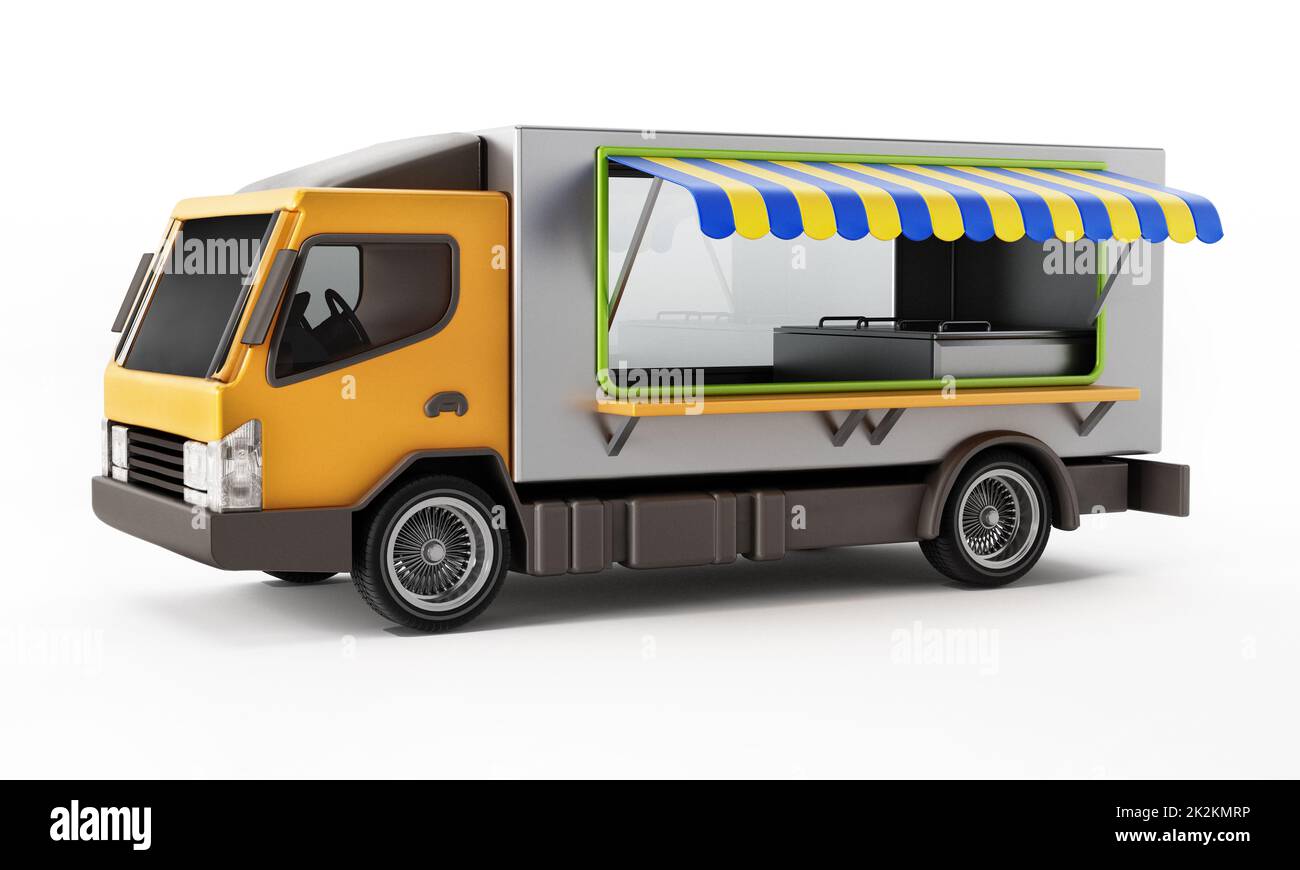 Camion de restauration rapide générique isolé sur fond blanc. 3D illustration Banque D'Images