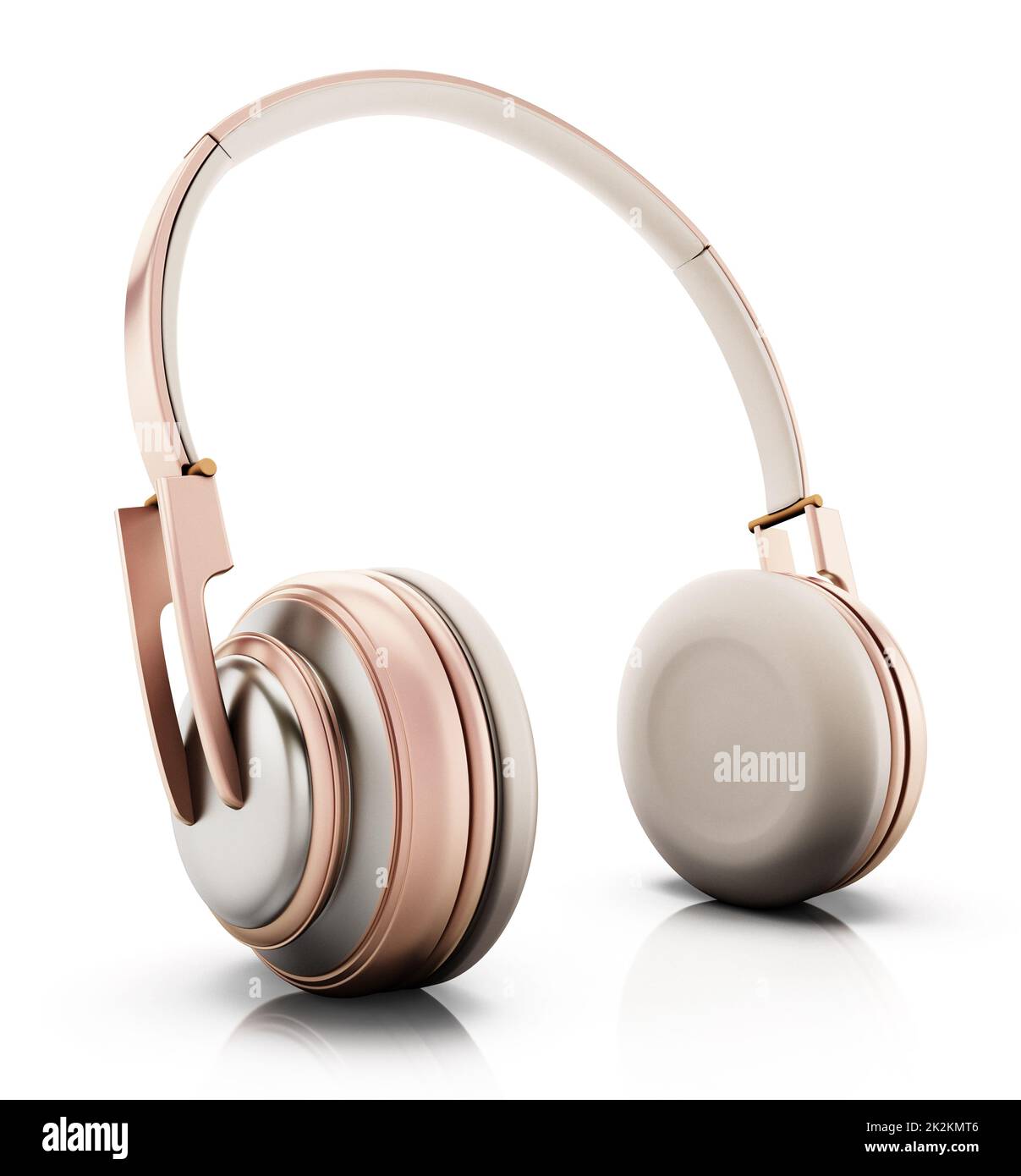 Casque or rose isolé sur fond blanc. 3D illustration Banque D'Images