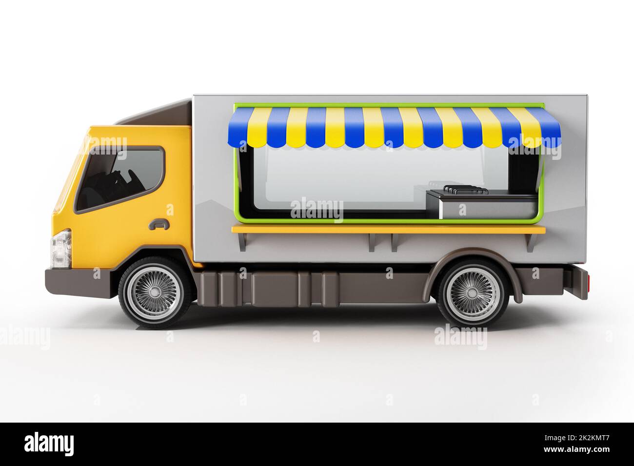 Camion de restauration rapide générique isolé sur fond blanc. 3D illustration Banque D'Images