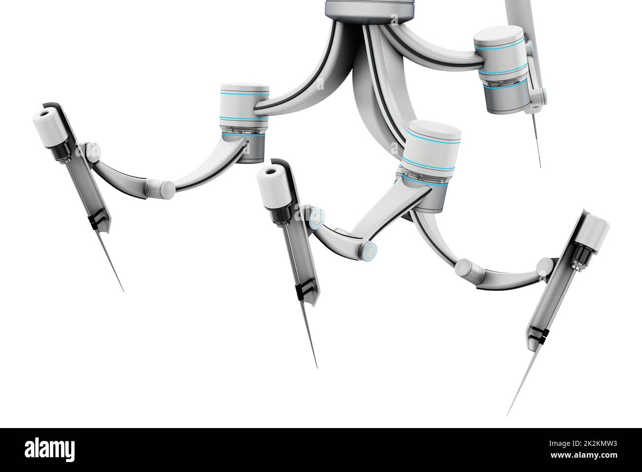 Bras robotisés pour la chirurgie assistée par robot isolés sur fond blanc. 3D illustration Banque D'Images