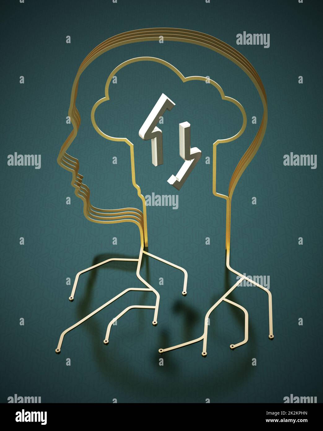 Fils de circuit imprimé formant une tête. Concept d'interaction humaine et machine. 3D illustration Banque D'Images