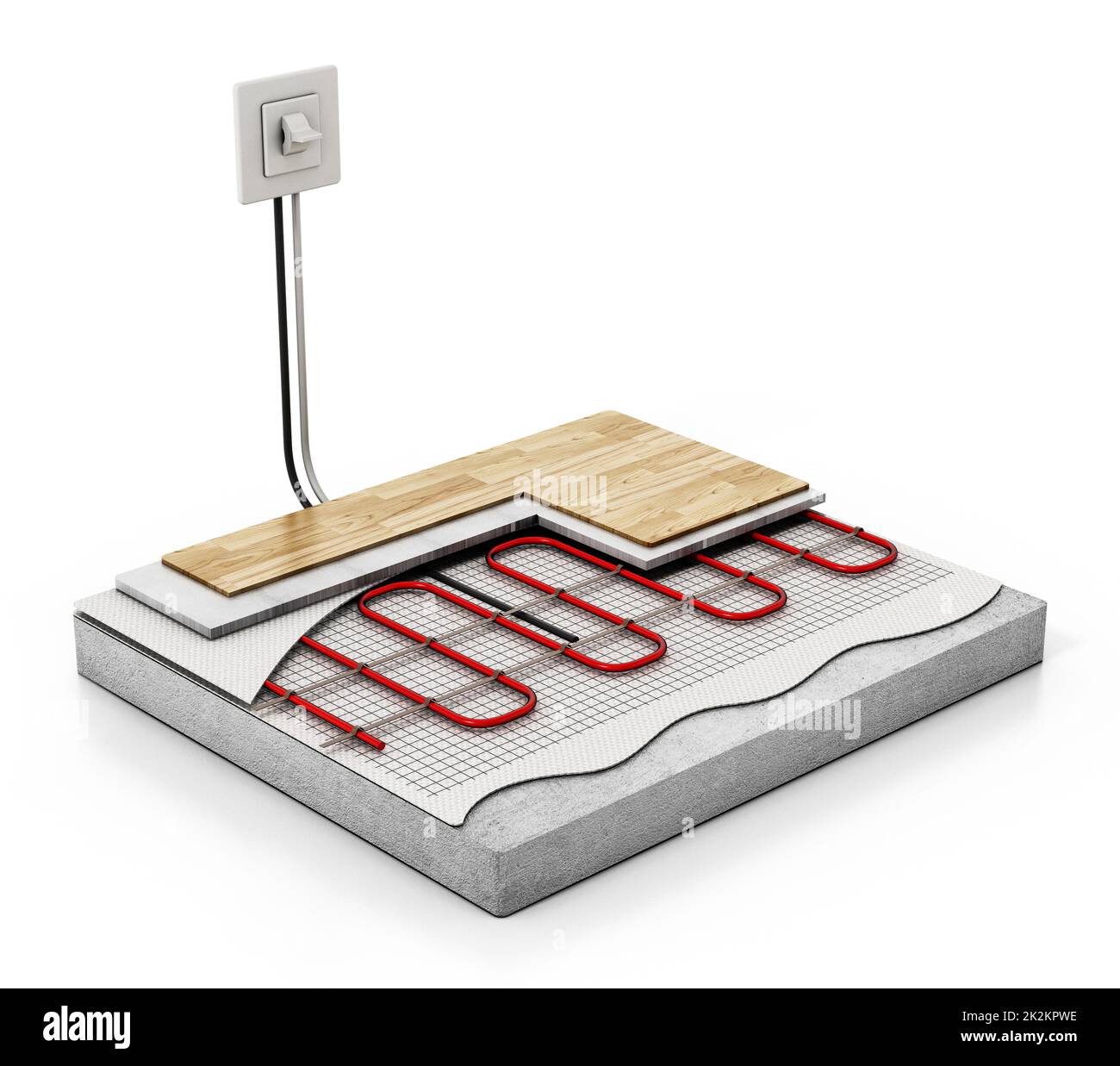 Détail chauffage au sol isolé sur fond blanc. 3D illustration Banque D'Images