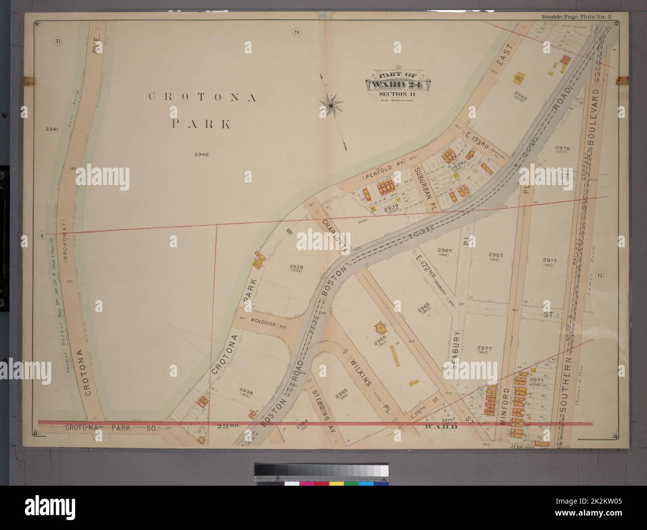 Cartographic, Maps. 1901. Lionel Pincus and Princess Firyal Map Division. Bronx (New York, N.Y.), Real property , New York (State) , New York Double Page Plate No. 5, Part of Ward 24, Section 11. Bounded by Crotona Park East (Penfold Avenue), Southern Boulevard andtona Park South. Banque D'Images