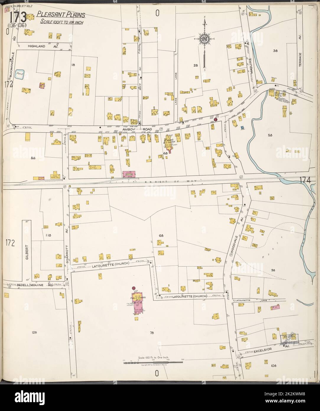 Cartographie, cartes. 1884 - 1936. Lionel Pincus et Princess Firyal Map Division. Assurance-incendie , New York (État), immobilier , New York (État), Villes et villages , New York (État) Staten Island, V. 2, plaque no 173 carte délimitée par Highland Ave., Terrace Ave., Excelsior Ave., Bedell Banque D'Images
