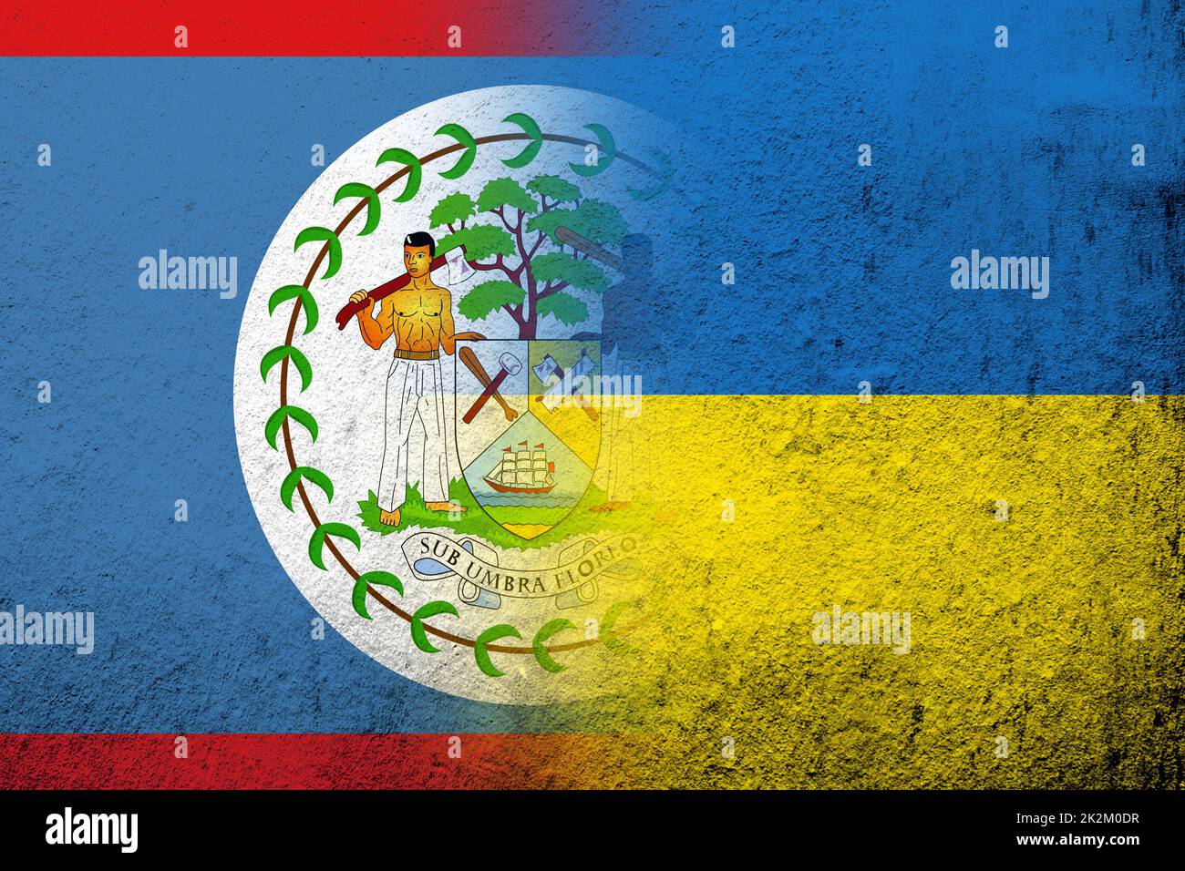 Drapeau national du Belize avec drapeau national de l'Ukraine. Grunge l'arrière-plan Banque D'Images