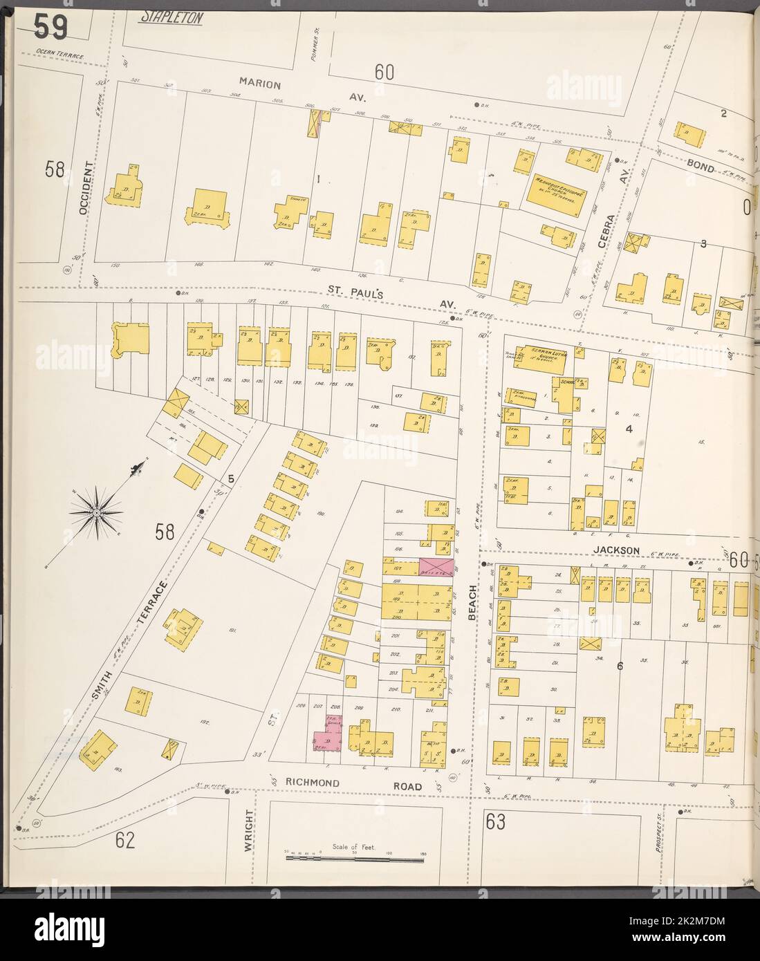 Cartographie, cartes. 1884 - 1936. Lionel Pincus et Princess Firyal Map Division. Assurance-incendie , New York (État), immobilier , New York (État), Villes et villages , New York (État) Richmond, plaque no 59 carte délimitée par Marion Ave., Richmond Rd., Smith Terrace, Occident Banque D'Images