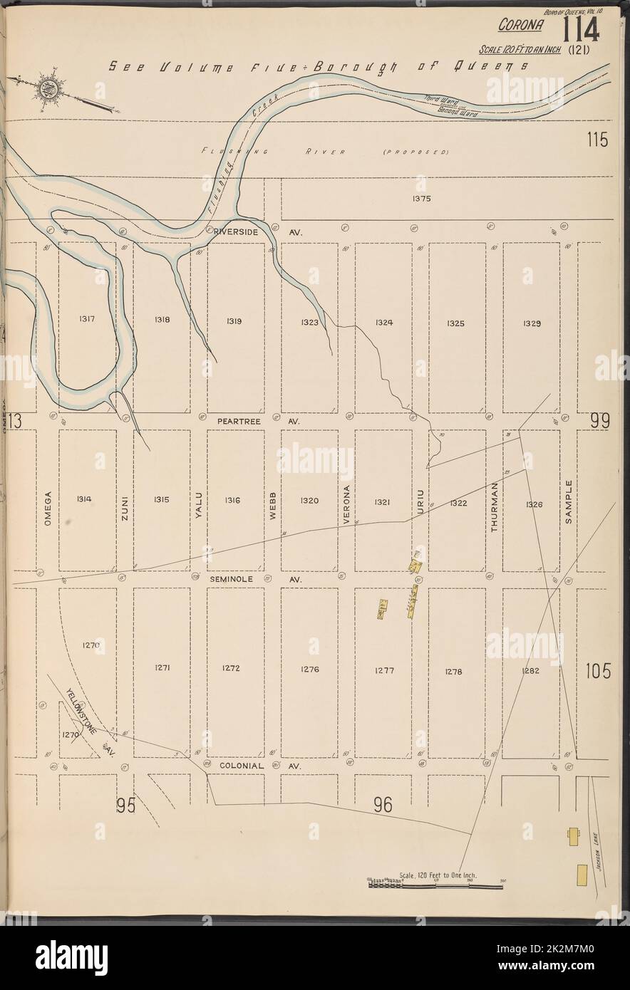 Cartographie, cartes. 1884 - 1936. Lionel Pincus et Princess Firyal Map Division. Assurance incendie , New York (État), immobilier , New York (État), Villes et villages , New York (État) Queens V. 10, plaque no 114 carte délimitée par Riverside Ave., Sample, Colonial Ave., Omega Banque D'Images