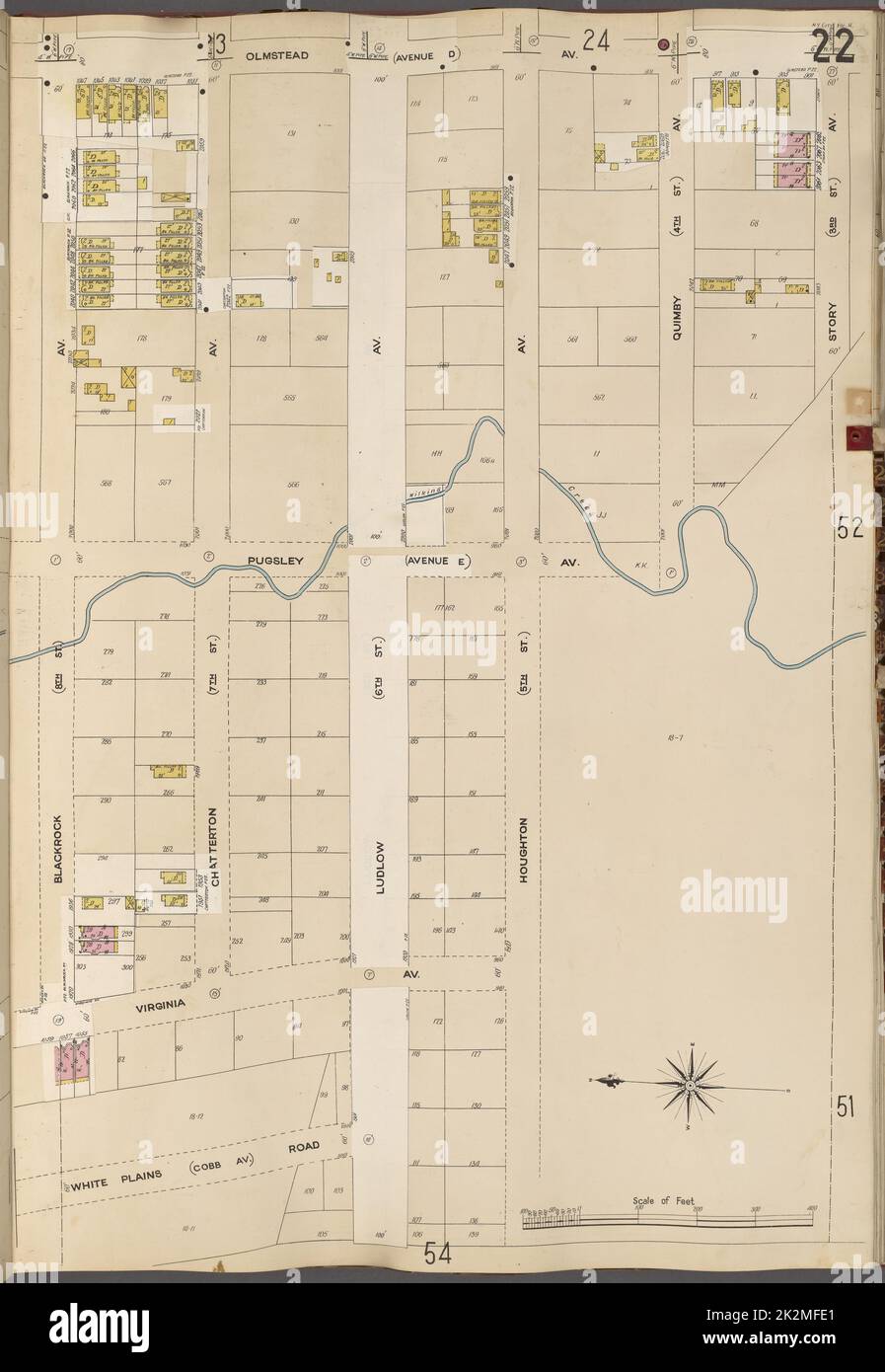 Cartographie, cartes. 1905 - 1908. Lionel Pincus et Princess Firyal Map Division. New York (New York) Bronx, V. A, plaque no 22 carte délimitée par l'avenue Olmstead, avenue Houghton, chemin White Plains, avenue Blackrock Banque D'Images