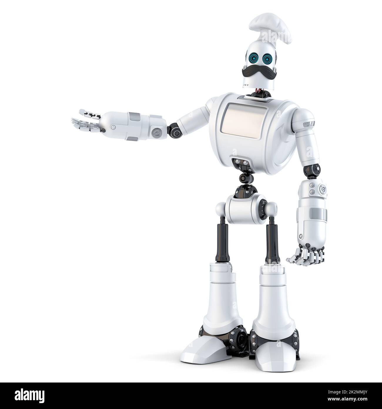 Chef showing Robot objet invisible. 3D illustration. Isolées. Contient clipping path Banque D'Images