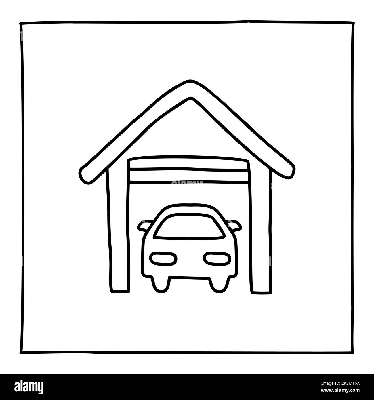 Garage de stationnement Doodle et icône de voiture Banque D'Images