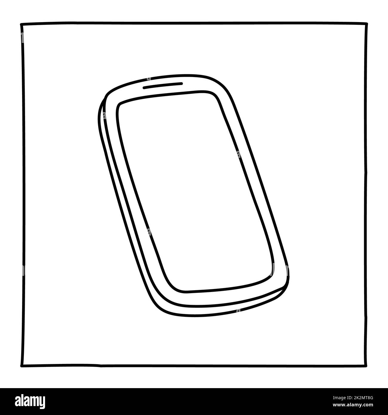 Icône de téléphone mobile Doodle dessinée à la main avec une ligne fine Banque D'Images