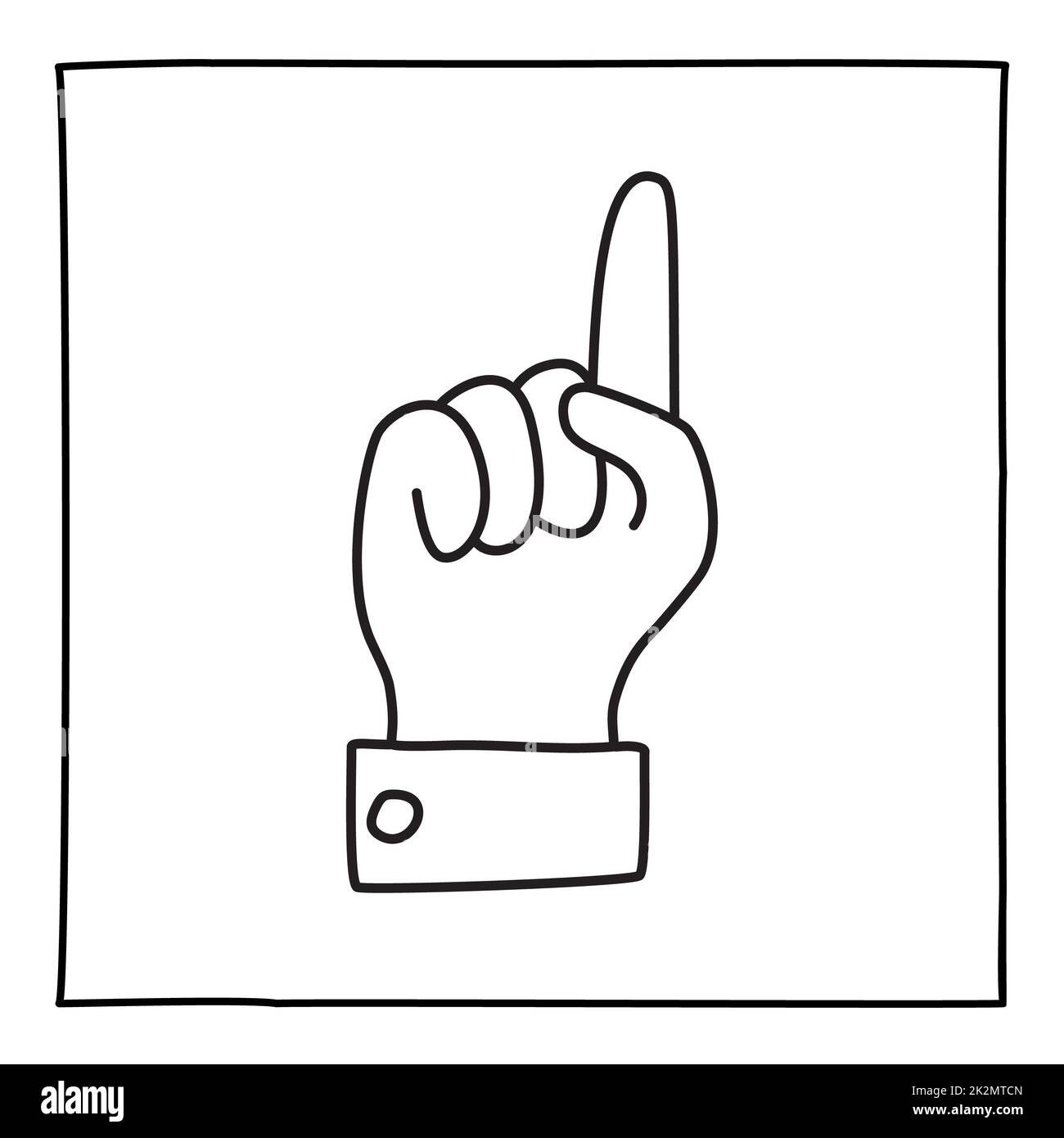 Paume en creux avec le doigt pointant vers le haut, dessinée sur fond sombre Banque D'Images