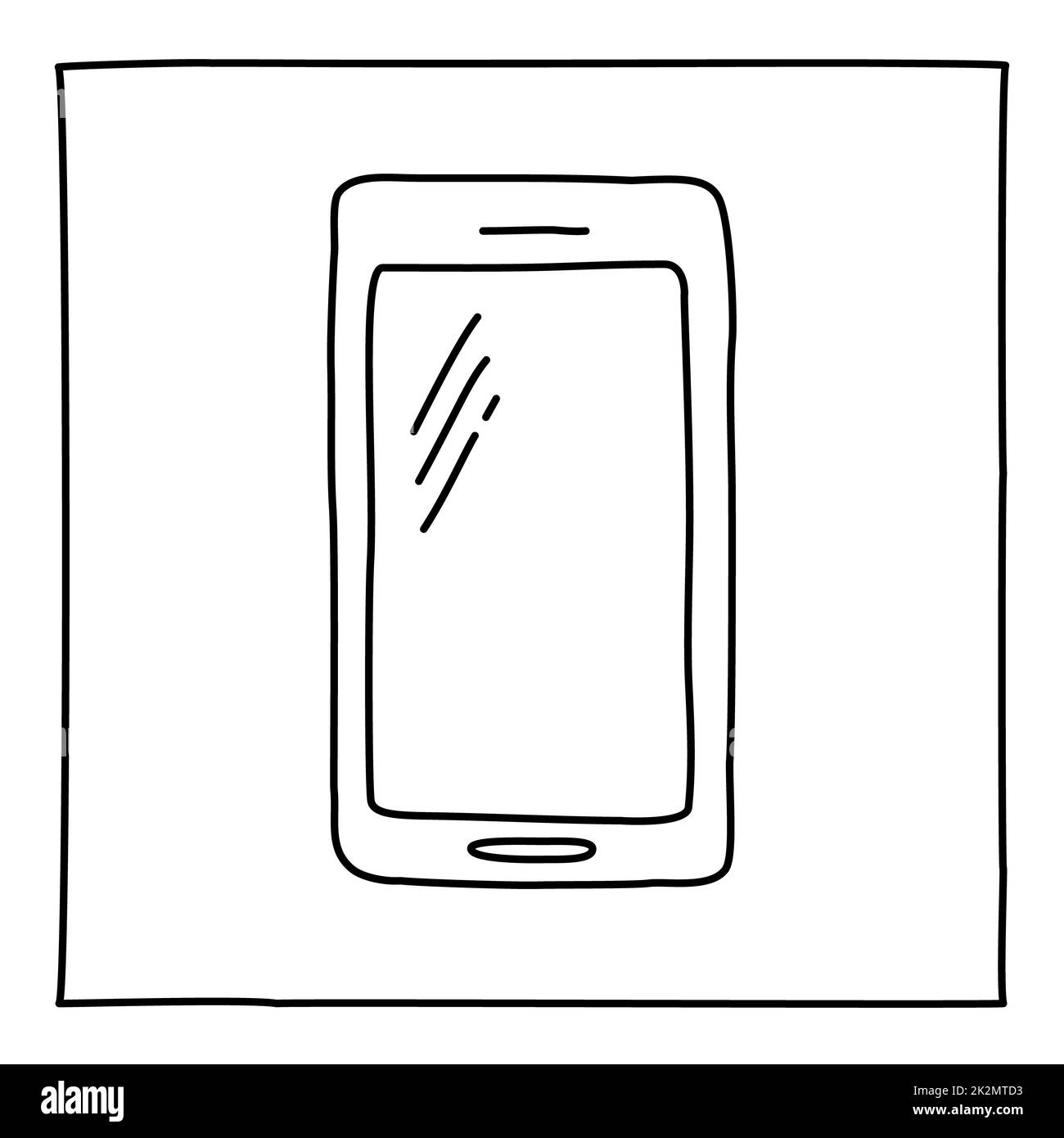 Icône de téléphone mobile Doodle dessinée à la main avec une ligne fine Banque D'Images