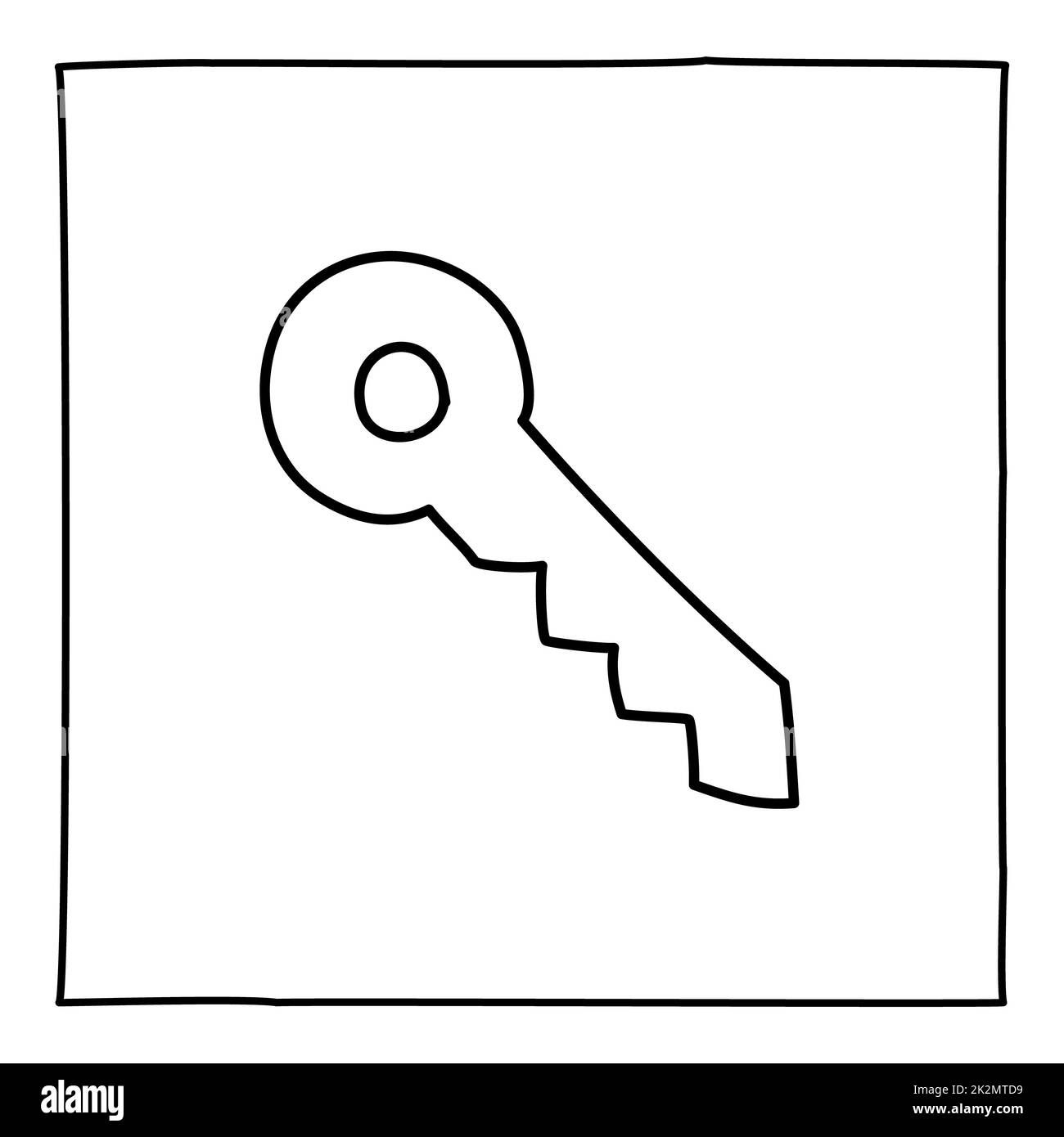 Icône ou logo de la touche Doodle, dessiné à la main avec une fine ligne noire. Banque D'Images