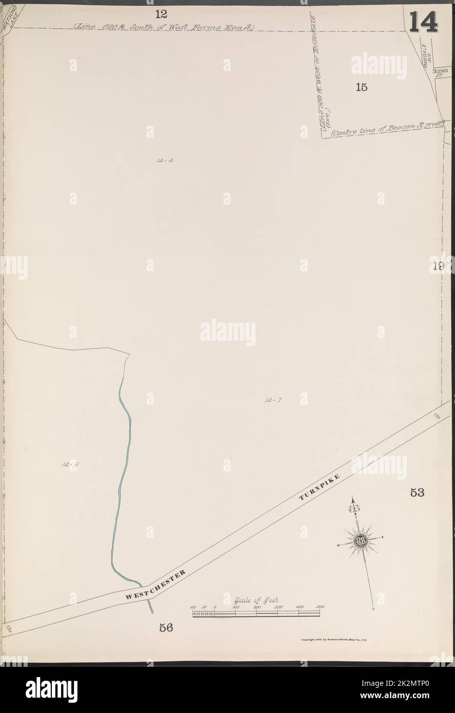 Cartographie, cartes. 1898. Lionel Pincus et Princess Firyal Map Division. Assurance-incendie , New York (État), immobilier , New York (État), Villes et villages , New York (État) Bronx, V. A, plaque no 14 carte délimitée par l'autoroute à péage de Westchester Banque D'Images