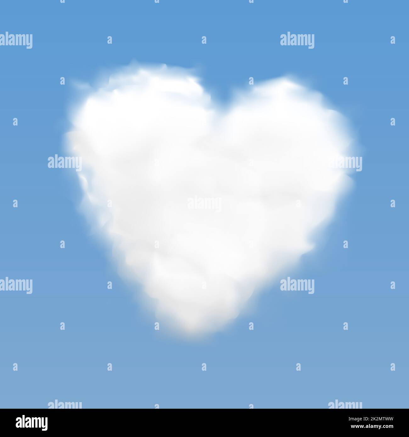 Nuage blanc réaliste en forme de cœur sur fond bleu ciel Banque D'Images