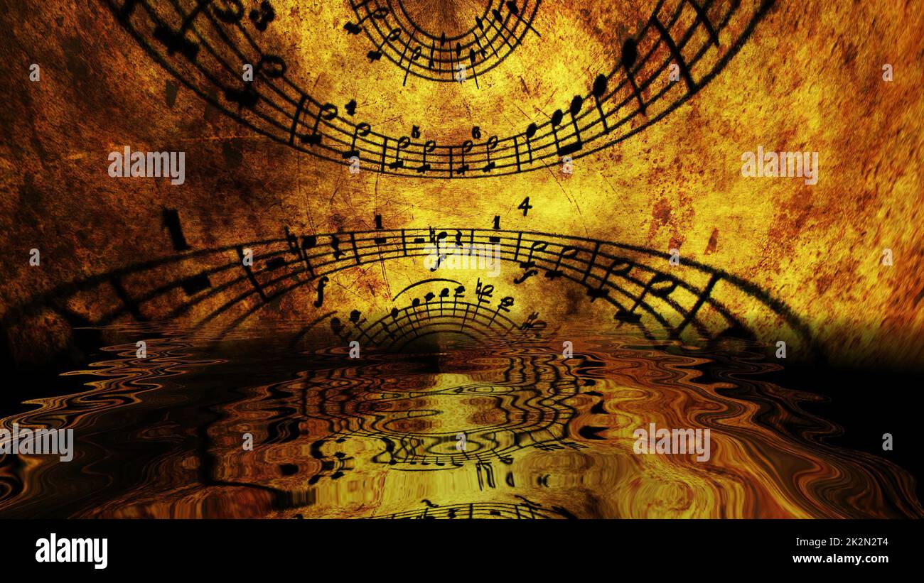 Feuille de musique se reflétant dans l'eau Banque D'Images