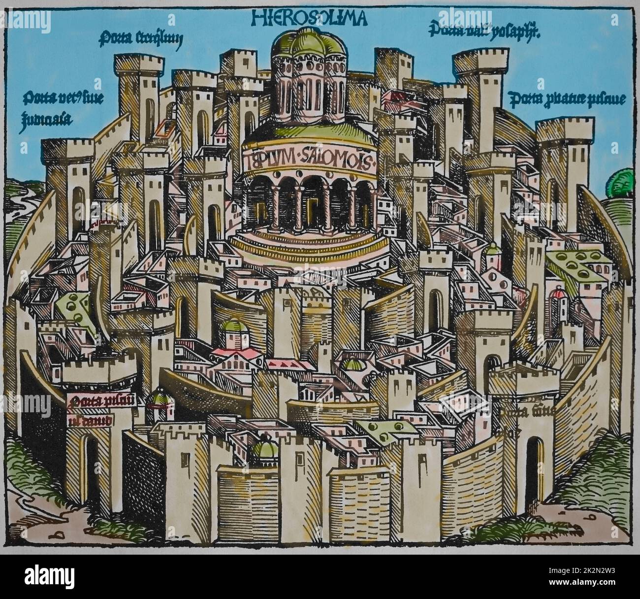 Moyen âge. Terre Sainte. Jérusalem (Hiérosolima). Les chroniques de Nuremberg. 15th siècle. Banque D'Images