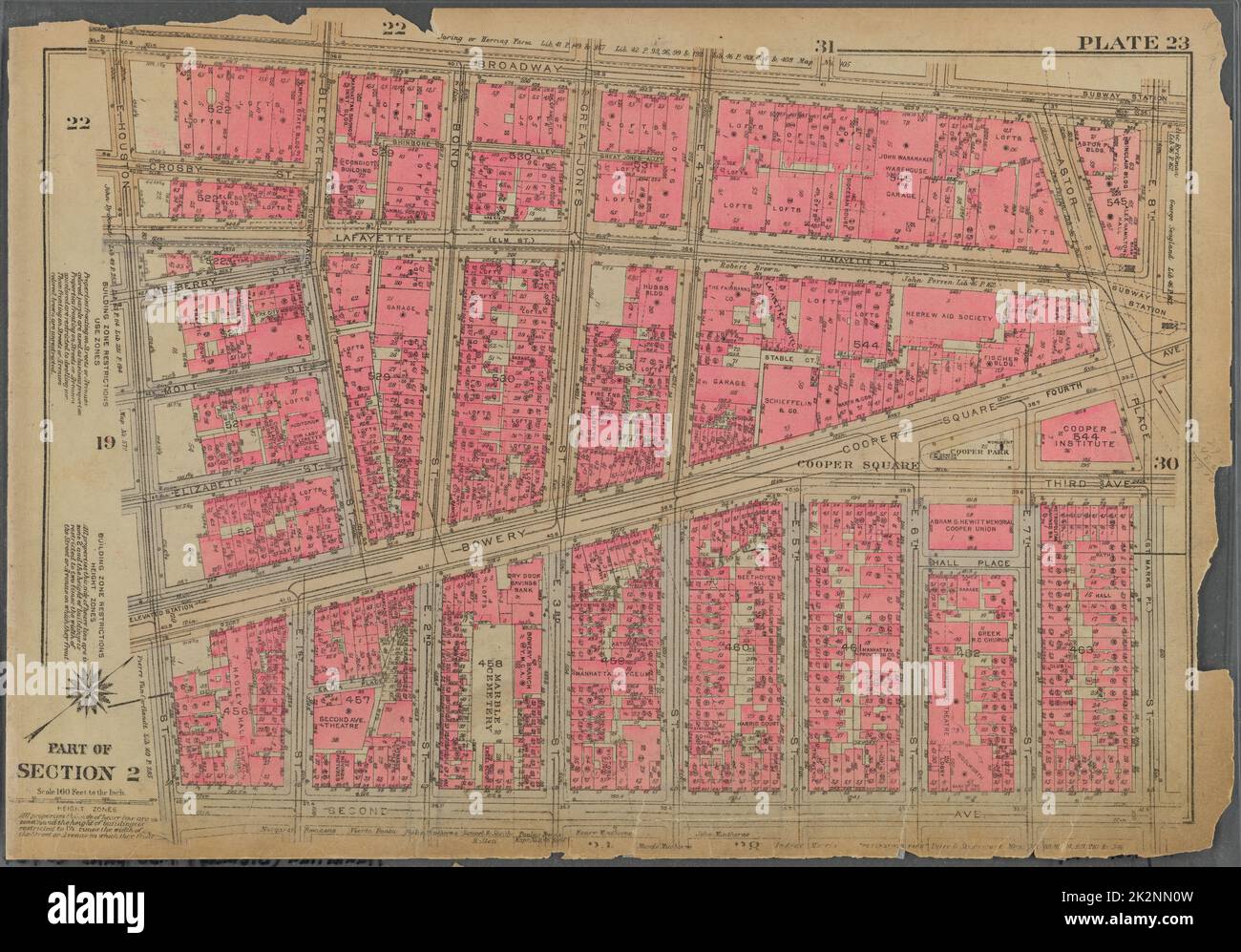 Cartographie, cartes. 1930. Lionel Pincus et Princess Firyal Map Division. Immobilier , New York (État) , New York, Manhattan (New York, New York) Plaque 23, partie de la section 2 : délimitée par Broadway, rue E. 8th, deuxième Avenue et rue E. Houston Banque D'Images