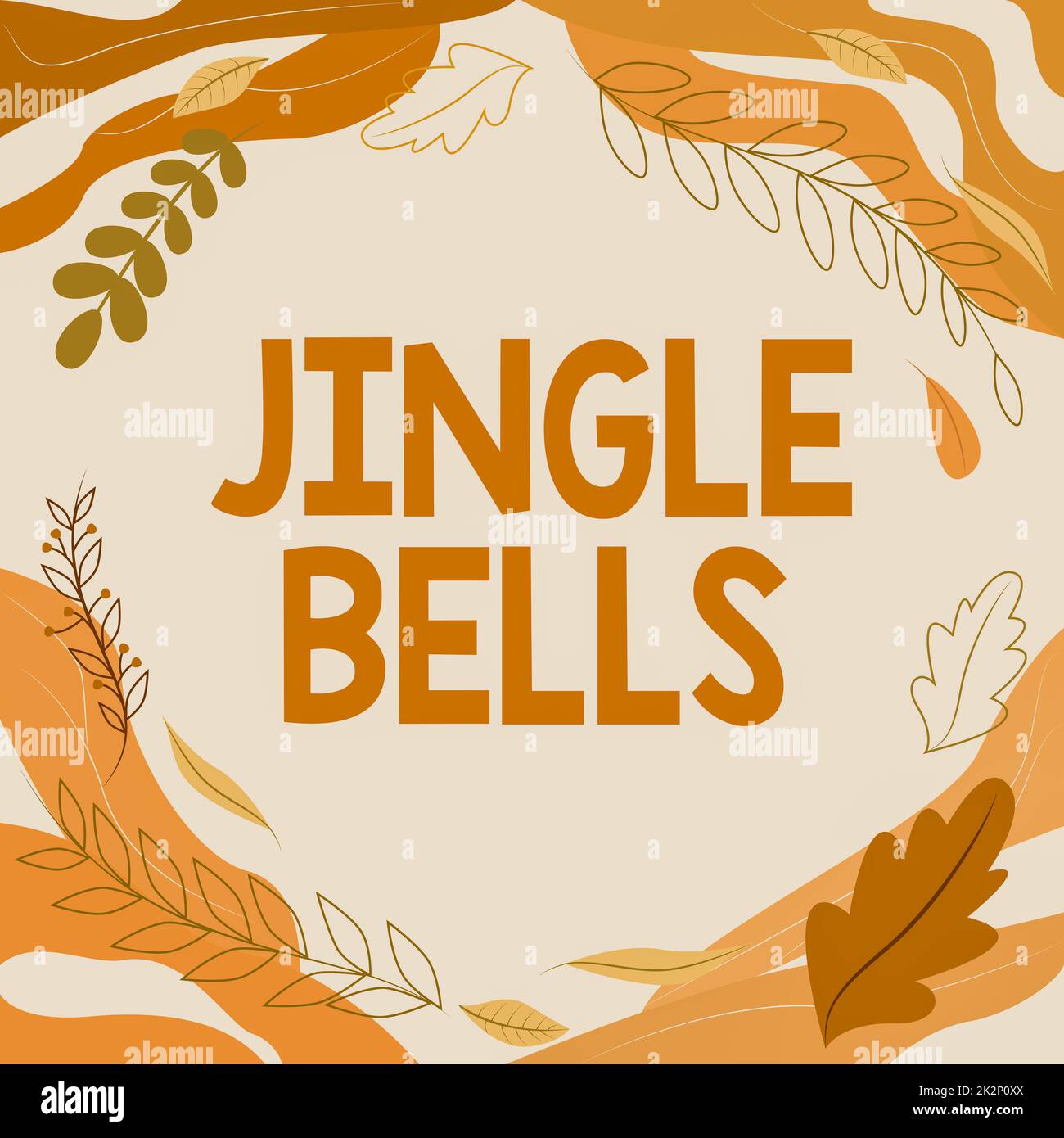 Texte d'écriture Jingle Bells. Salon d'affaires la plus célèbre chanson traditionnelle de Noël dans le monde entier cadre blanc décoré avec des formes abstraites modernisées fleurs et le feuillage. Banque D'Images