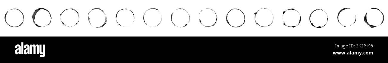14 cercles de pinceau faits main de couleur noire Banque D'Images
