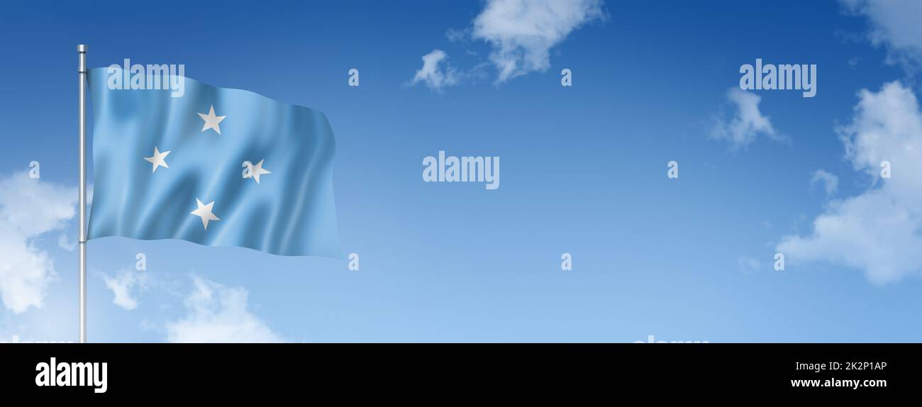 Drapeau micronésien isolé sur un ciel bleu. Bannière horizontale Banque D'Images