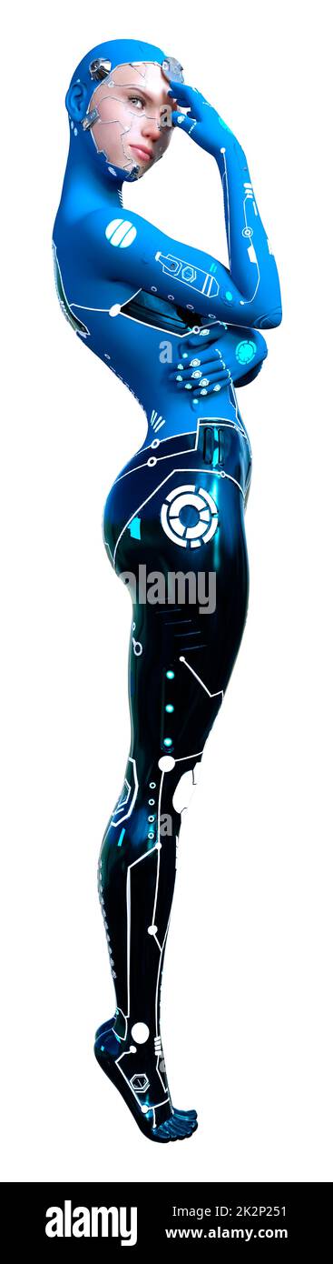 Le Rendu 3D Robot femelle on White Banque D'Images