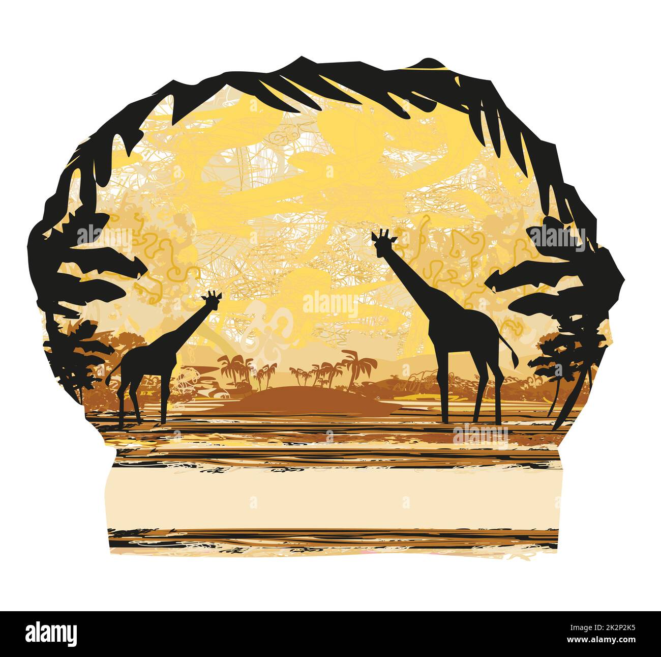 Grunge background avec girafe silhouette sur la faune et la flore de l'Afrique de l'abstrait Banque D'Images