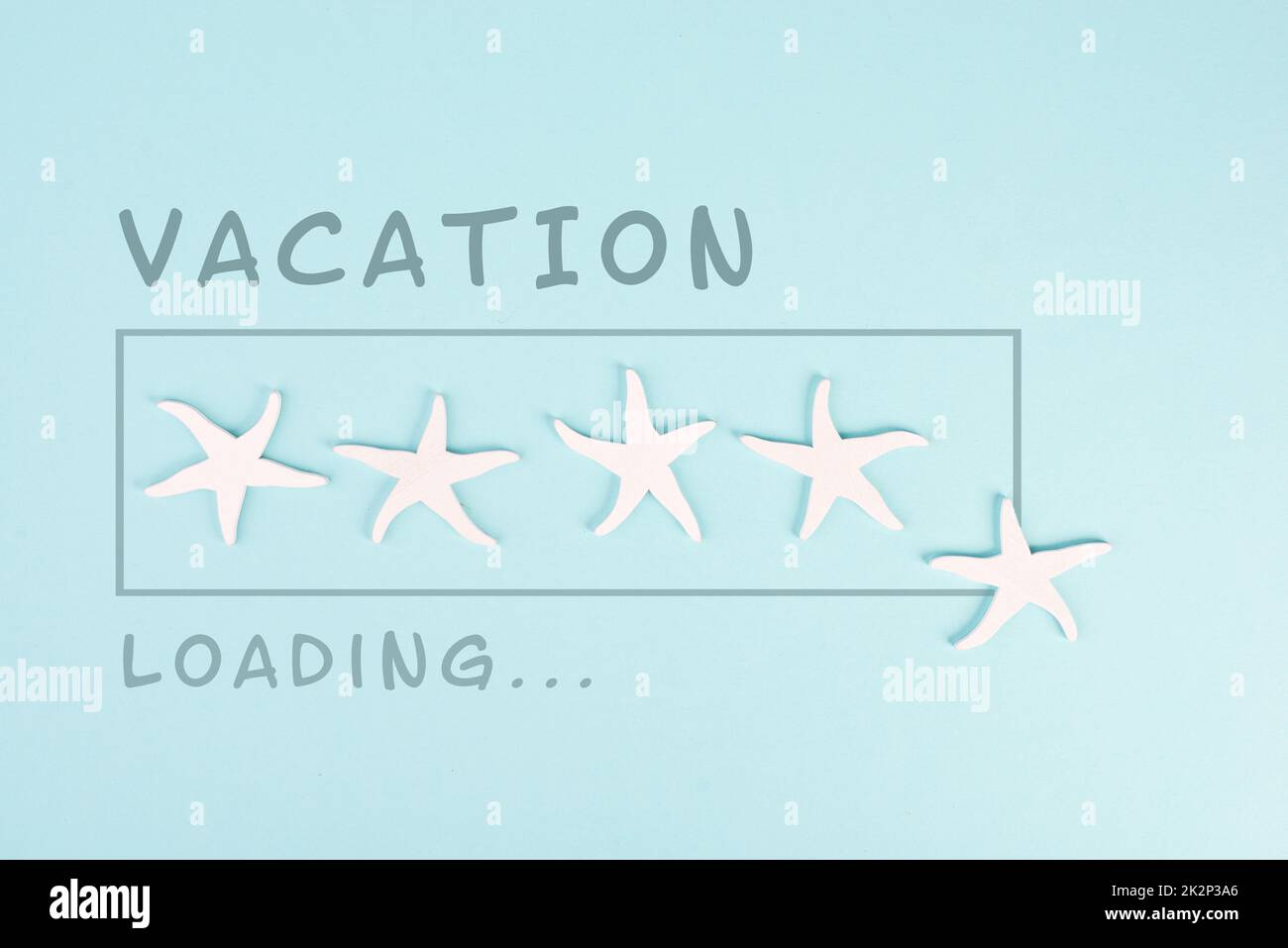 Barre de progression avec des étoiles de mer, chargement de vacances ist debout sur le papier, planification d'un voyage pour le week-end, vacances et concept de voyage Banque D'Images
