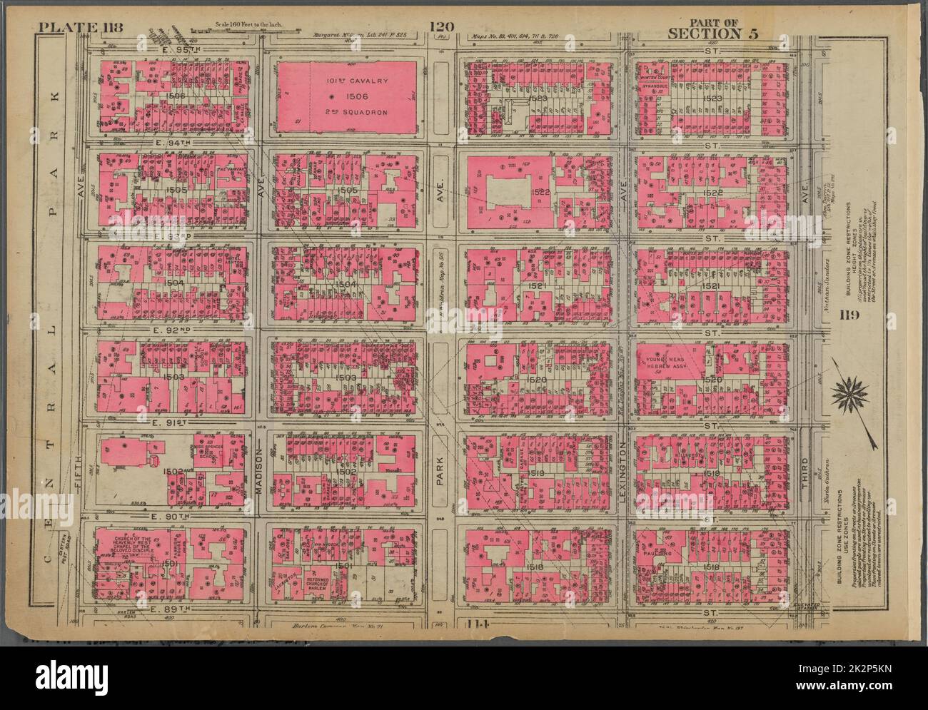 Cartographie, cartes. 1930. Lionel Pincus et Princess Firyal Map Division. Immobilier , New York (État) , New York, Manhattan (New York, New York) Plaque 118, partie de la section 5 : délimitée par la rue E. 95th, troisième avenue, la rue E. 89th et (Central Park) cinquième avenue Banque D'Images