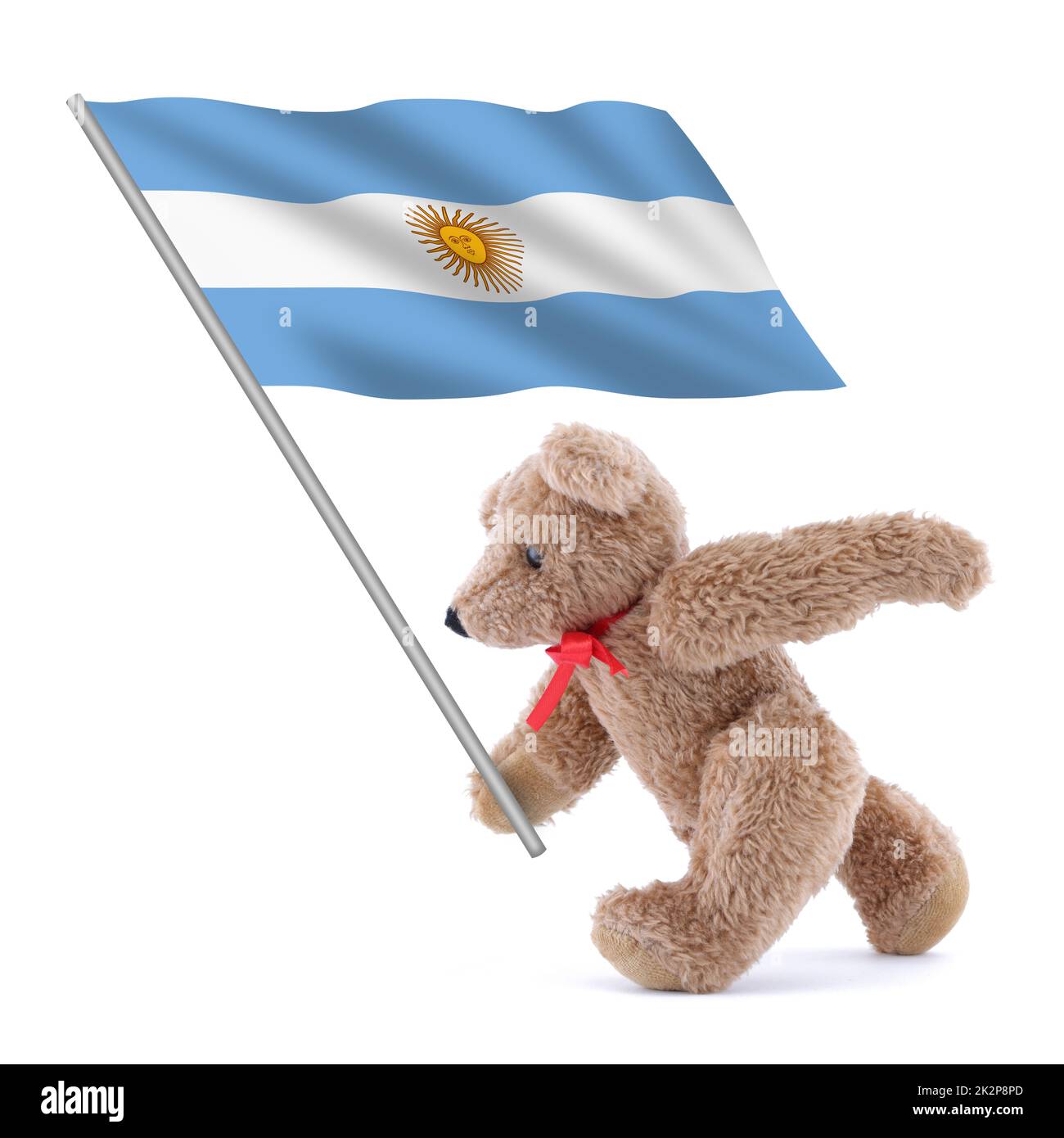 Un drapeau argentin porté par un adorable ours en peluche Banque D'Images