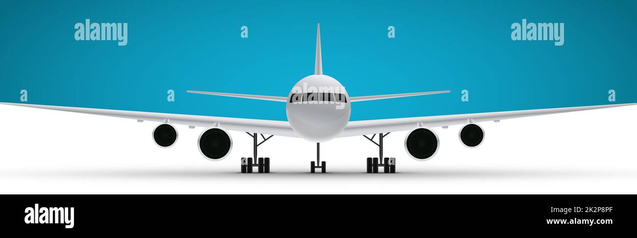 Modèle réaliste d'un avion civil sur fond bleu et blanc - Vector Banque D'Images