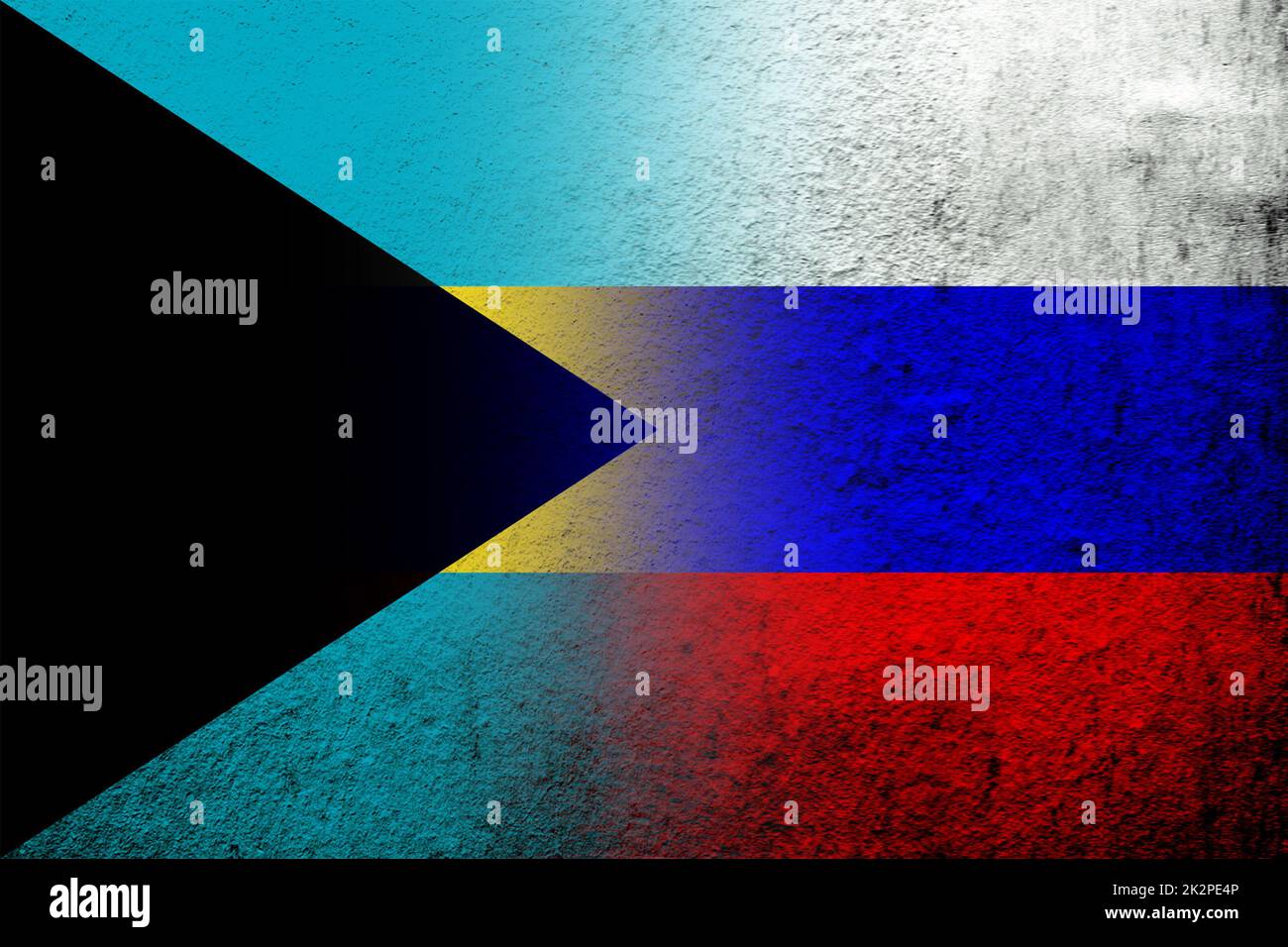 Drapeau national de la Fédération de Russie avec drapeau national du Commonwealth des Bahamas. Grunge l'arrière-plan Banque D'Images