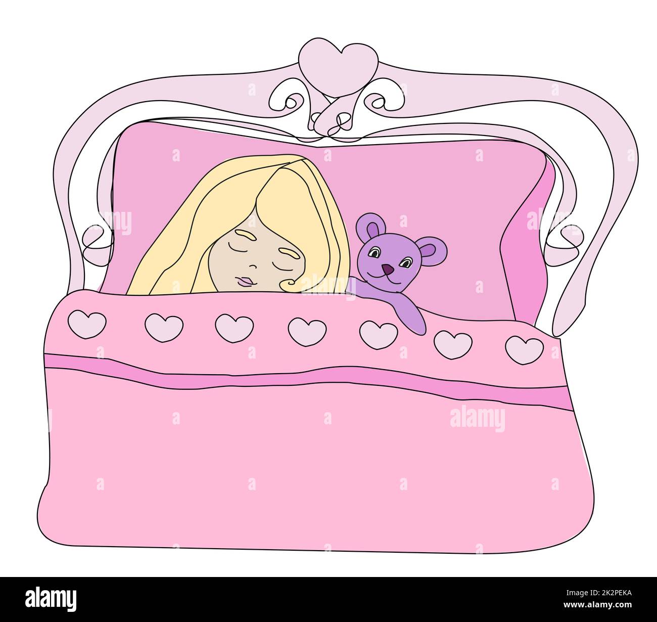 Petite fille dormir avec son jouet ours Banque D'Images